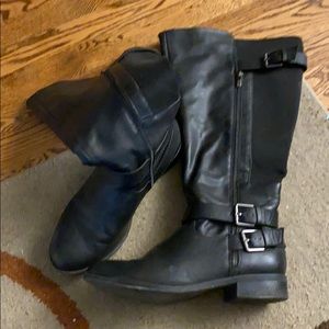Black leather tall boots